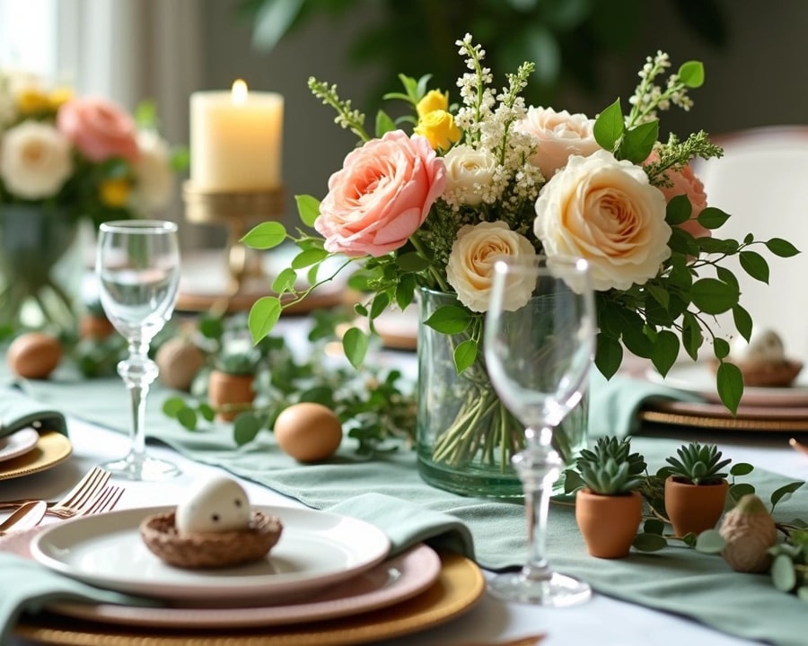 spring floral with peony centerpiece tablescape