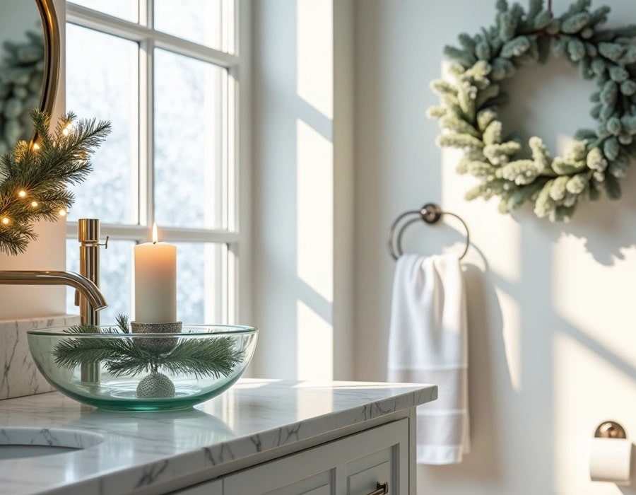 Bathroom sink with Christmas decorations