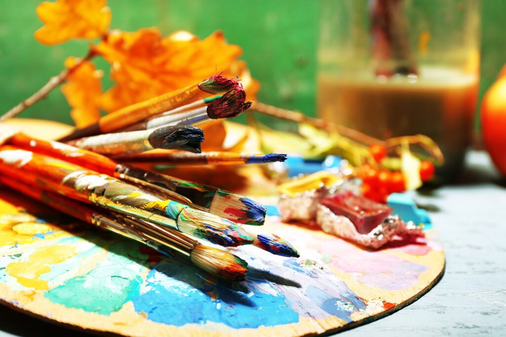 brushes and painting palette