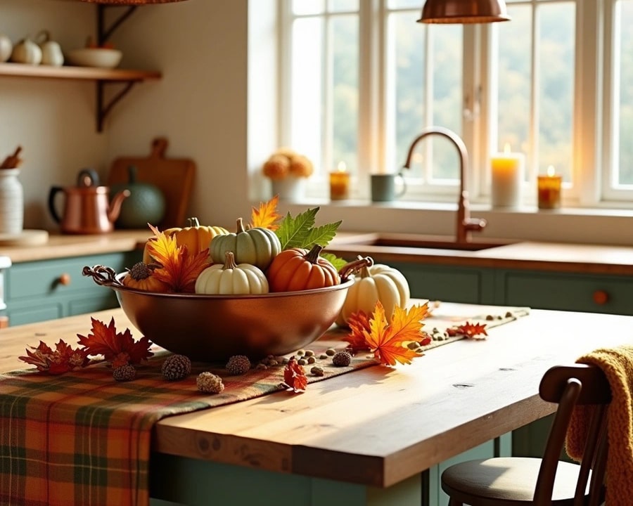 cozy kitchen decorated for fall autumn