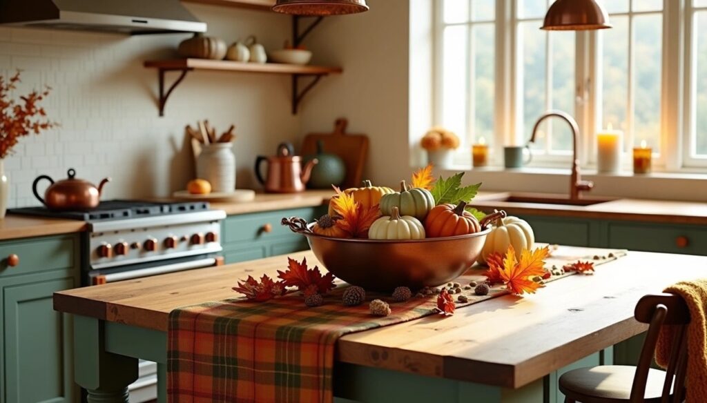cozy kitchen decorated for fall autumn