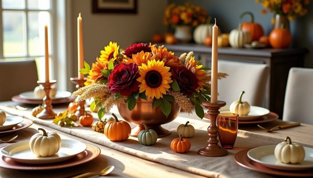 fall tablescape with sunflowers