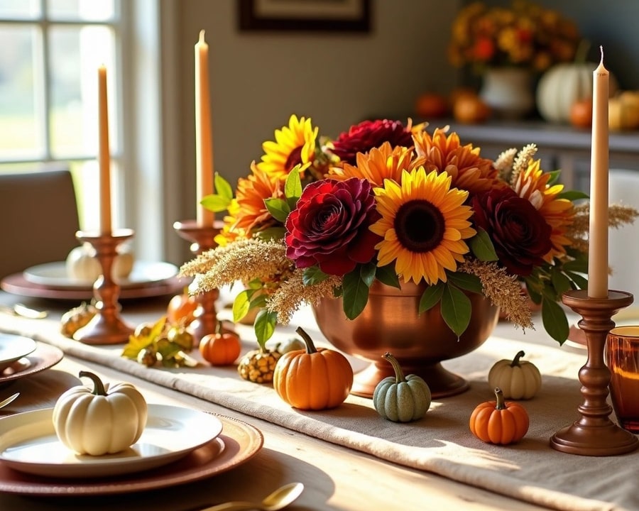 fall tablescape with sunflowers