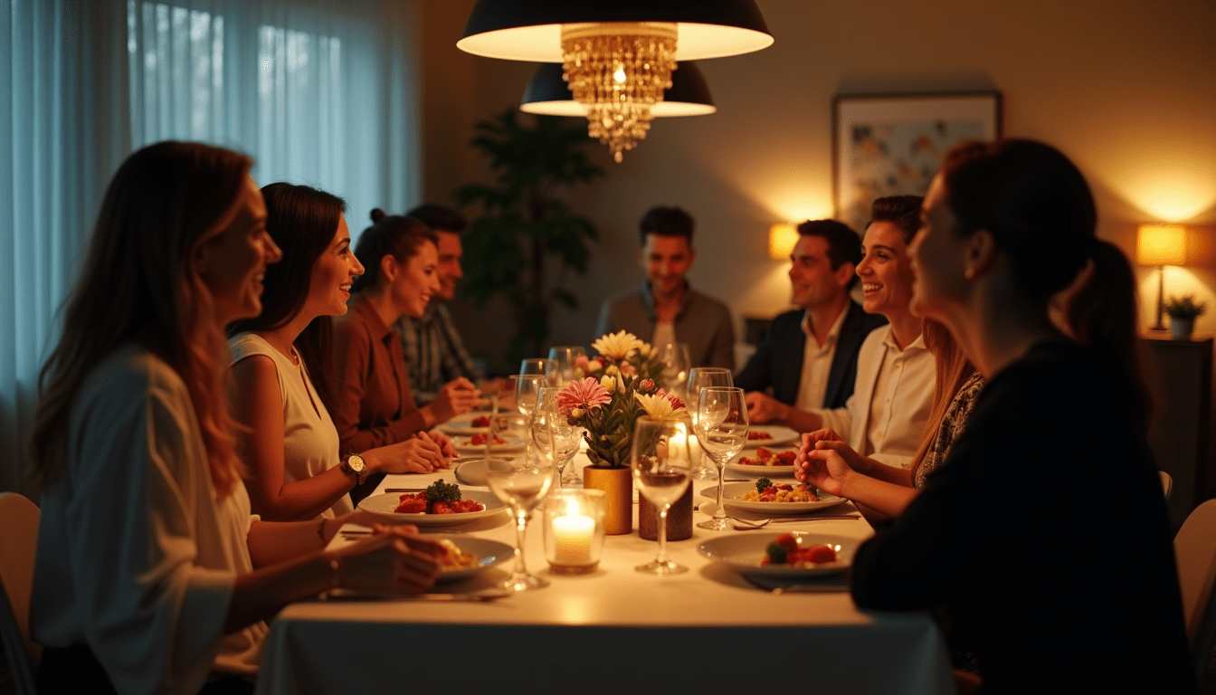 Dinner Party at a table with hosts and guests