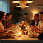 Dinner Party at a table with hosts and guests