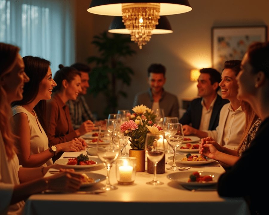 Dinner Party at a table with hosts and guests