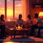 evening dinner party mingle living room