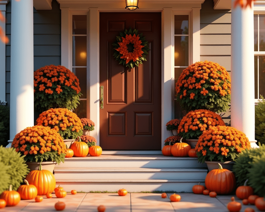 outdoor exterior entryway decorated for fall autumn