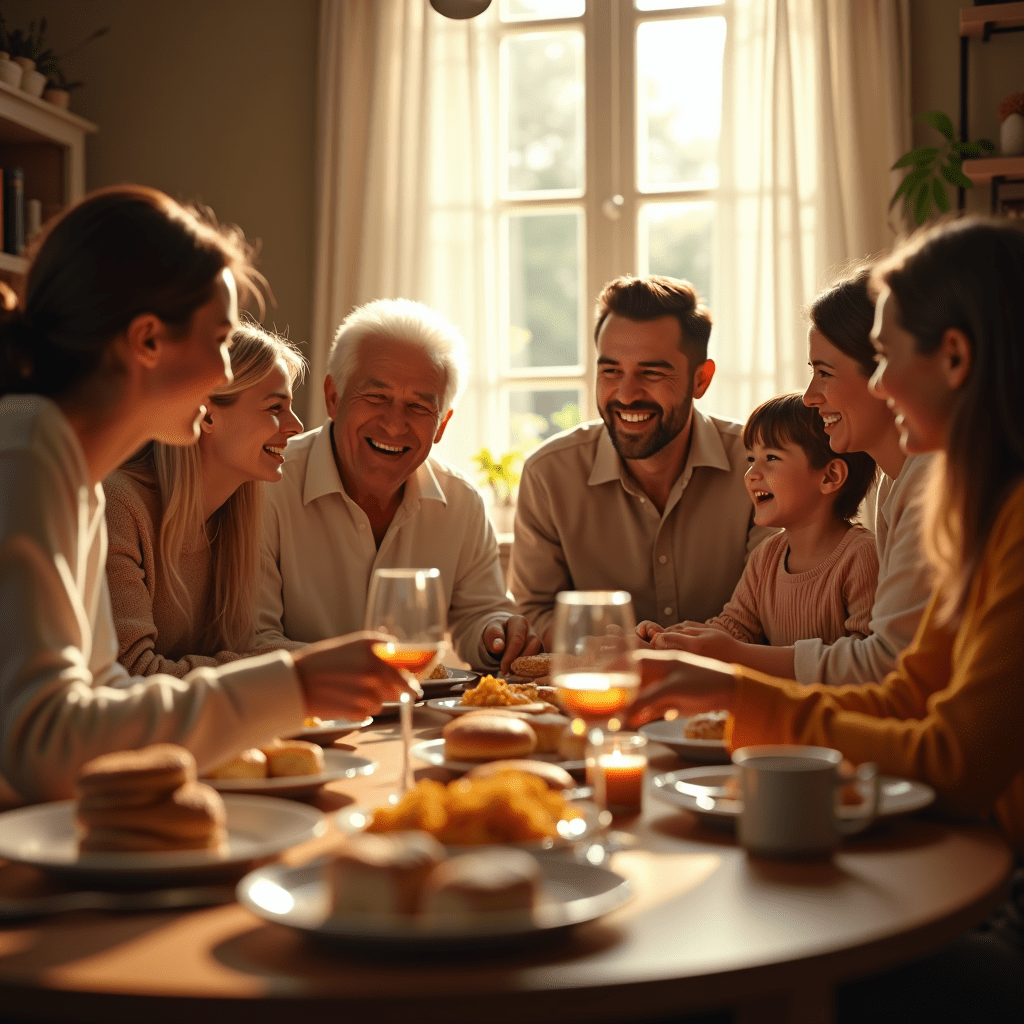 multiple generations family gathering at a table