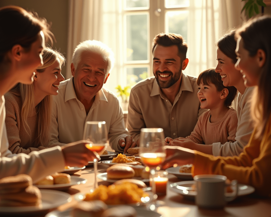 multiple generations family gathering at a table