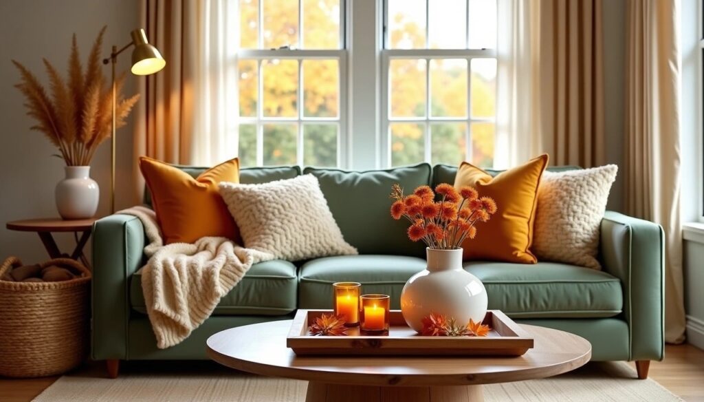 cozy living room decorated for fall