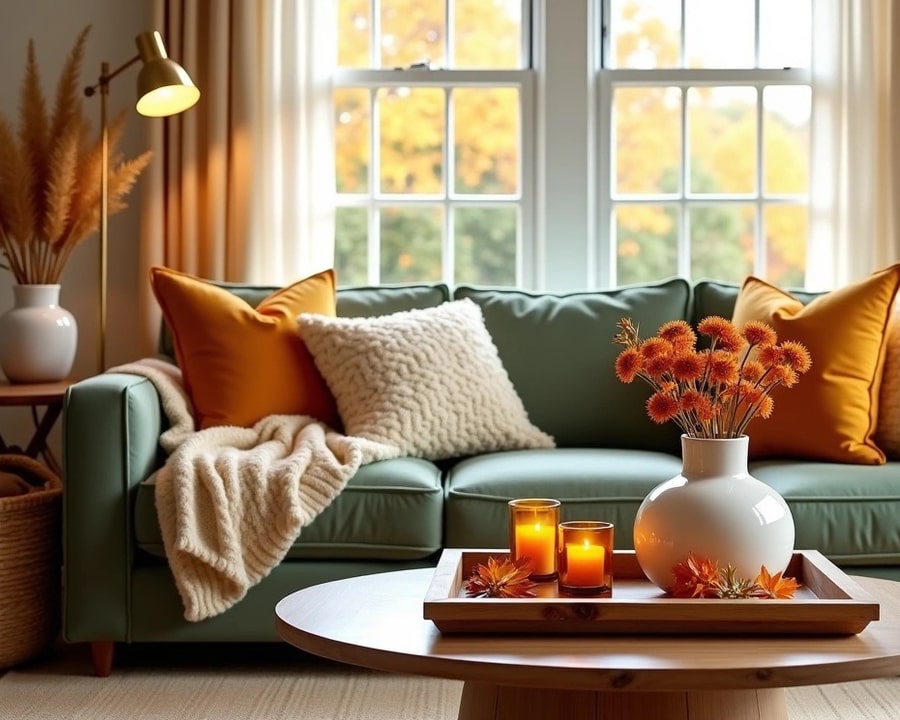 cozy living room decorated for fall