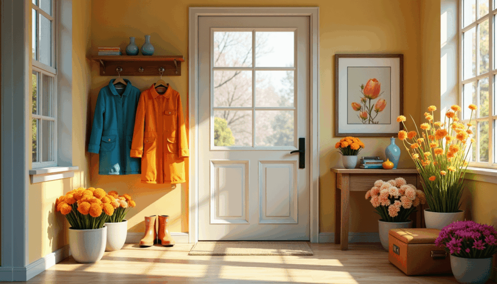interior foyer entryway decorated for spring