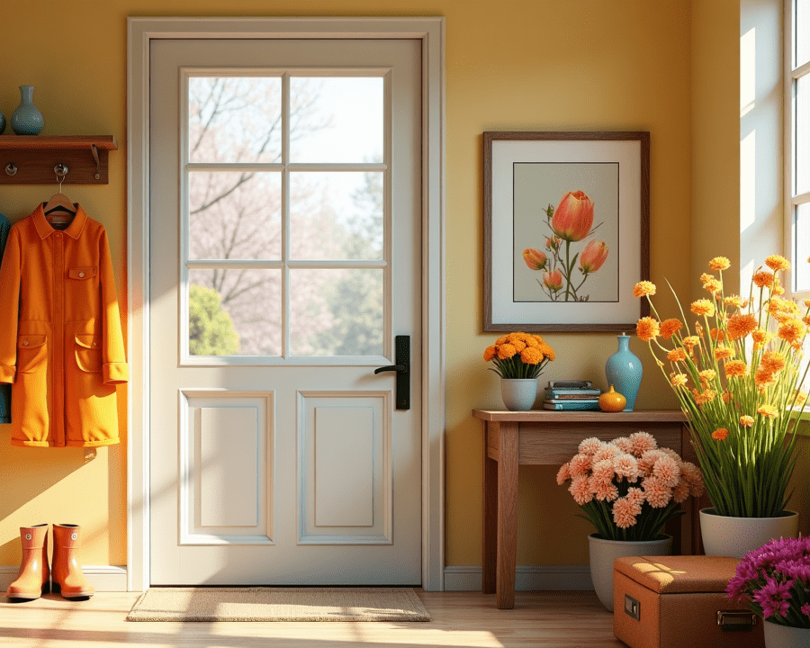interior foyer entryway decorated for spring