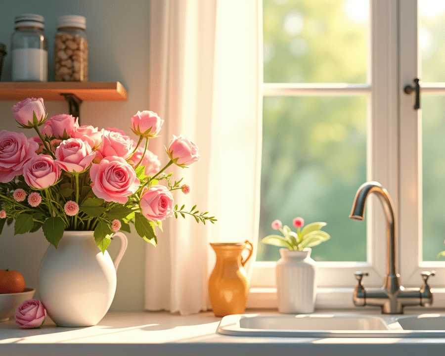 kitchen decorated for springtime