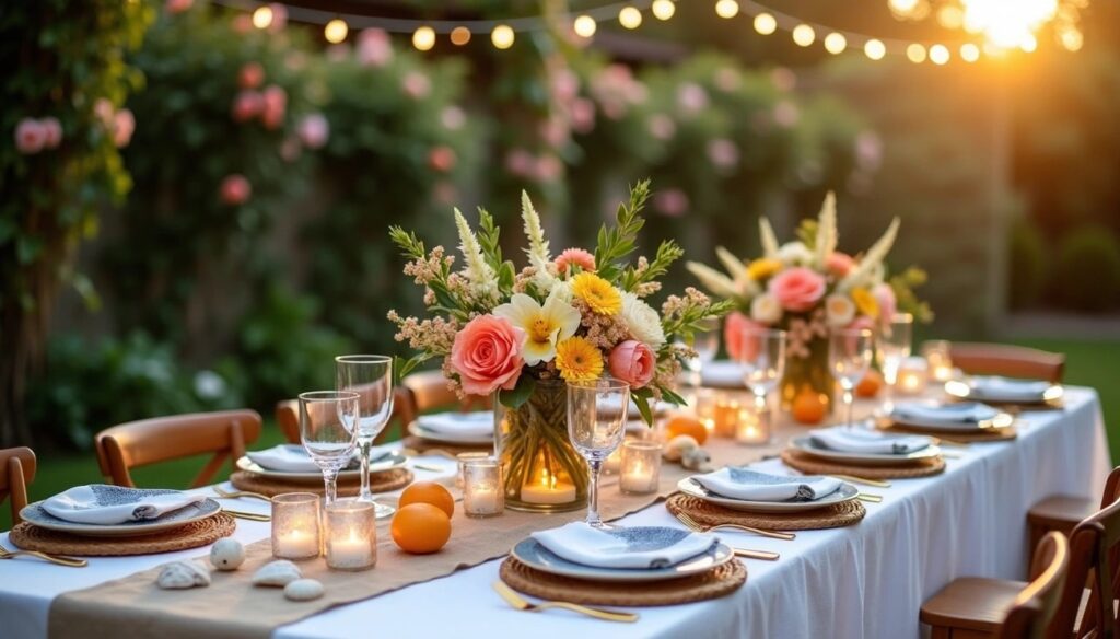 outdoor backyard tablescape in summer