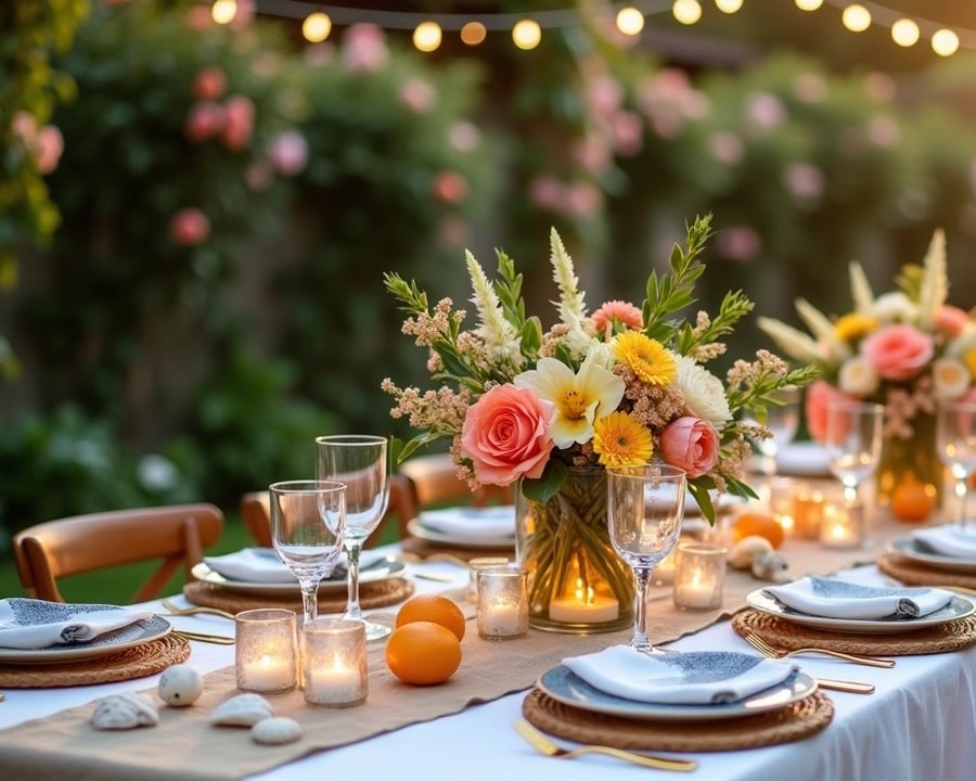 outdoor backyard tablescape in summer