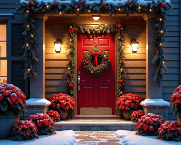 Wintertime outdoor seasonal holiday decor entryway