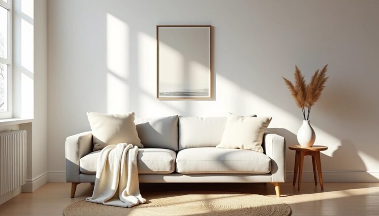 white neutral visually silent living room space