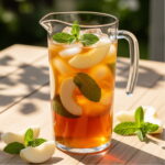 Pitcher of white peach iced tea